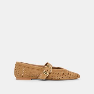 Mikel Ballet Flats Lt Brown Perforated Suede