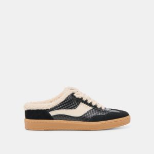 Notice Slide Plush Sneakers Black Woven Leather